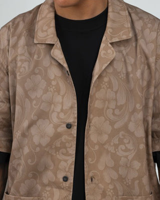 Camicia Bowling Stampa Fiore - Beige