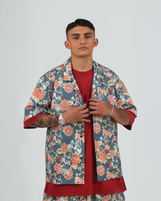 Camicia Bowling Stampa Fiore - Verde