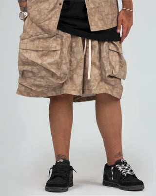 Cargo Corto Zip Stampa Fiore - Beige