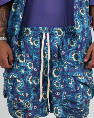Cargo Corto Zip Stampa Fiore - Blu