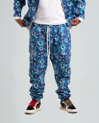 Jogger Cargo Stampa Fiore - Blu